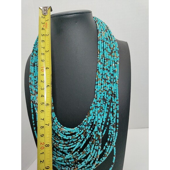 Blue Black & Gold  Seed Bead Multi Strand (35) Necklace 18" To First Drop - Picture 4 of 5